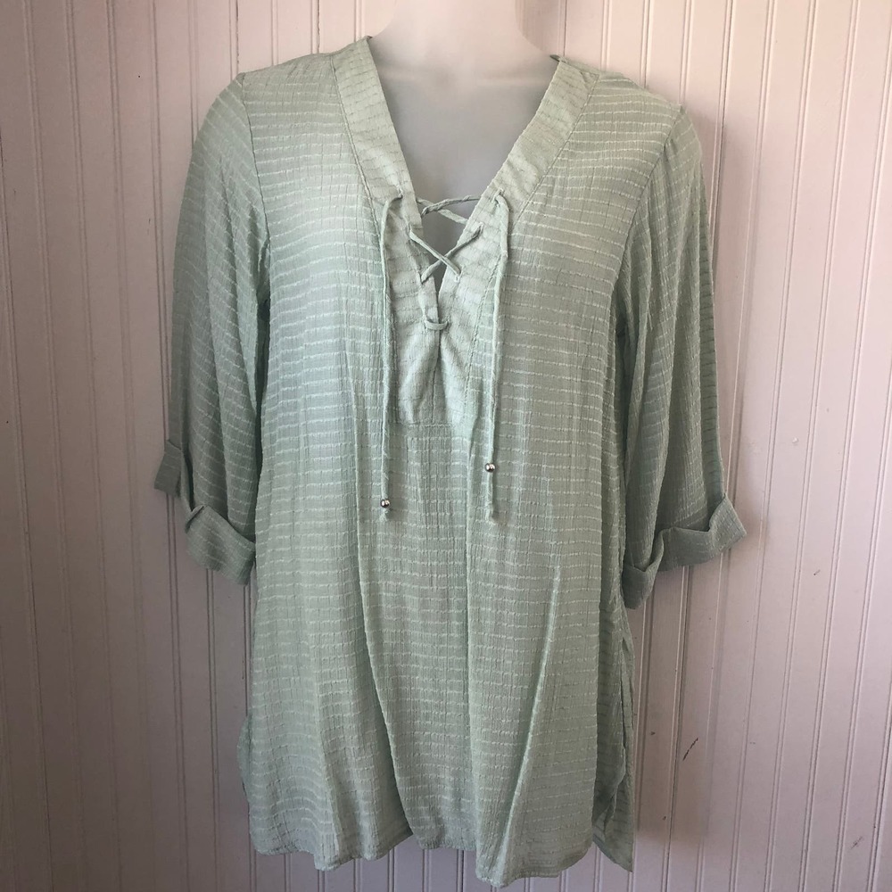 J VALDI Retail $58 Sage Lace Up Swim Cover Up Dress Large